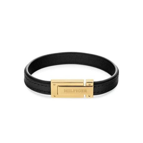 Bransoletka Tommy Hilfiger męska skórzana czarna złota 2790561