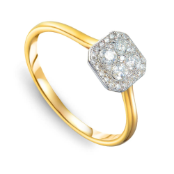 Złoty pierścionek z 31 diamentami w ośmiokątnej oprawie