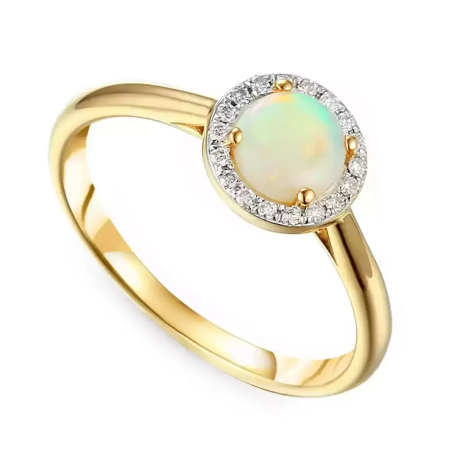 Złoty pierścionek 585 z opalem i diamentami