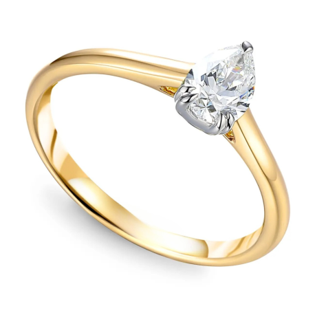 Złoty pierścionek 585 z diamentem laboratoryjnym 1,01 ct w szlifie gruszki