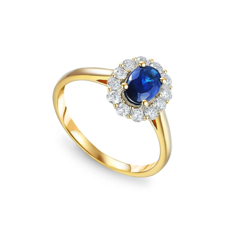 Złoty pierścionek z szafirem i diamentami GIL JUBILER – elegancki pierścionek z kolekcji premium