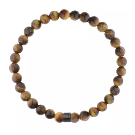 Bransoletka z polerowanych kamieni tygrysiego oka z czarnym charmsem – GIL JUBILER