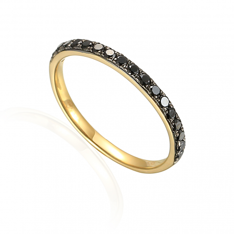 Złoty pierścionek obrączka z czarnymi diamentami