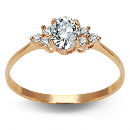 Złoty pierścionek z owalną cyrkonią i karmazycją